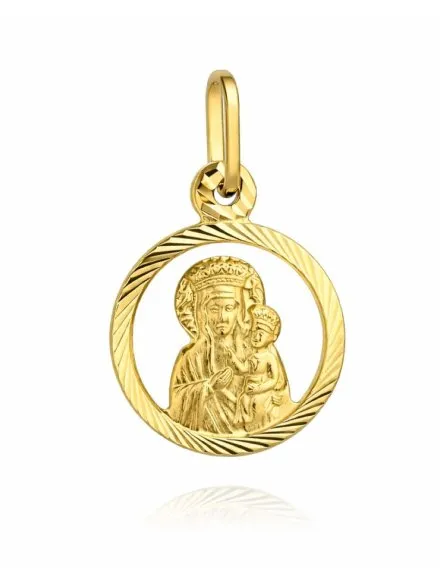 Medalik złoty Matka Boska z Dzieciątkiem Jezus diamentowe koło • Złoto 585 0.58 g