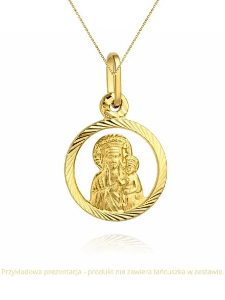 Medalik złoty Matka Boska z Dzieciątkiem Jezus diamentowe koło • Złoto 585 0.58 g