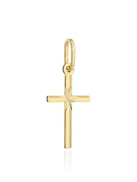 Zawieszka krzyżyk złoty żłobiony z diamentowaniem średni • Złoto 585 0.29 g