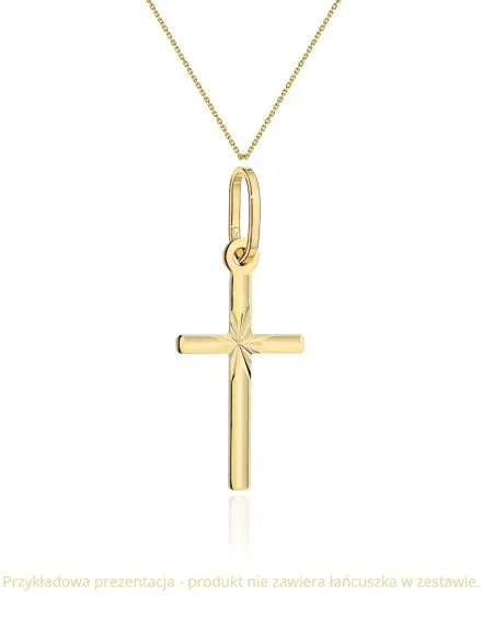 Zawieszka krzyżyk złoty żłobiony z diamentowaniem średni • Złoto 585 0.29 g