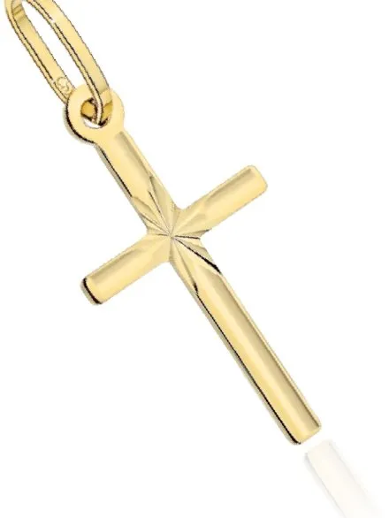 Zawieszka krzyżyk złoty żłobiony z diamentowaniem średni • Złoto 585 0.29 g