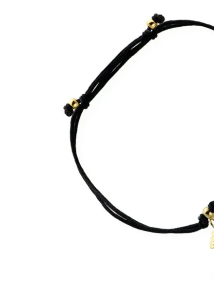 Bransoletka stópki nieskończoność i serce na czarnym sznurku • Złoto 585 1.04 g