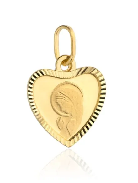 Złota zawieszka medalik Matka Boska modląca się w sercu • Złoto 585 0.98 g