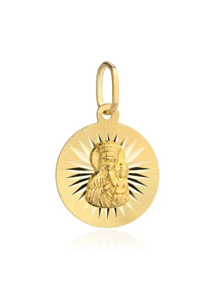 Medalik złoty Matka Boska Częstochowska z promieniami w kole • Złoto 585 0.94 g