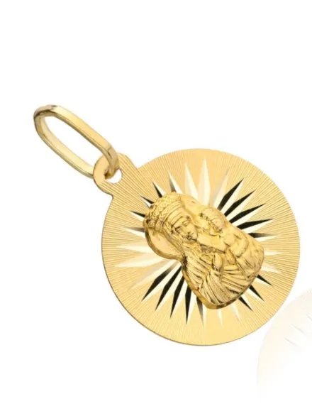 Medalik złoty Matka Boska Częstochowska z promieniami w kole • Złoto 585 0.94 g