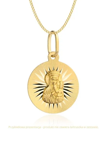Medalik złoty Matka Boska Częstochowska z promieniami w kole • Złoto 585 0.94 g