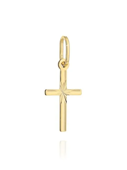 Zawieszka krzyżyk złoty żłobiony z diamentowaniem mały • Złoto 585 0.32 g