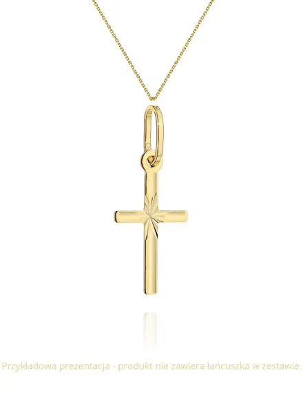 Zawieszka krzyżyk złoty żłobiony z diamentowaniem mały • Złoto 585 0.32 g