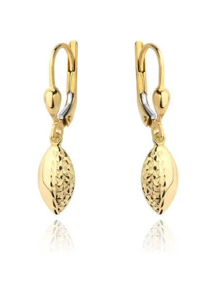 Kolczyki złote wiszące owal pół diamentowany • Złoto 585 1.57 g