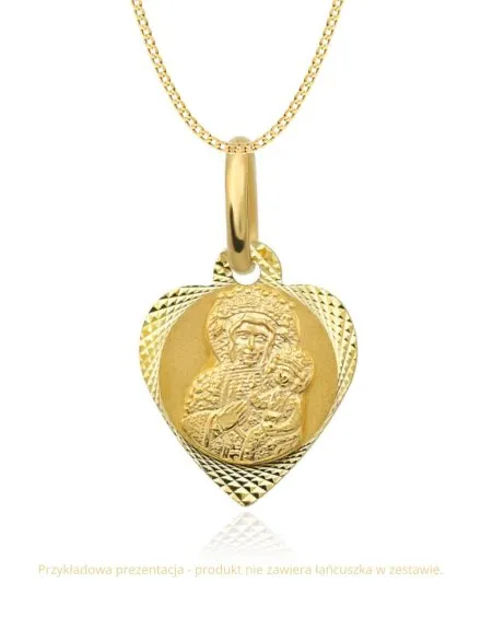 Medalik Matka Boska Częstochowska w sercu diamentowanym • Złoto 585 0.89 g