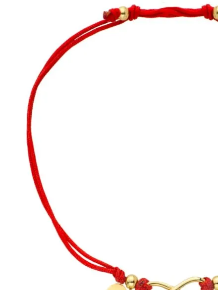 Bransoletka stópki nieskończoność i serce na czerwonym sznurku • Złoto 585 0.93 g