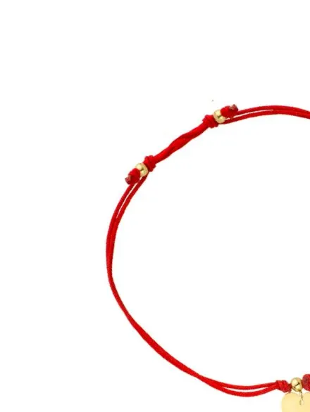 Bransoletka stópki nieskończoność i serce na czerwonym sznurku • Złoto 585 0.93 g