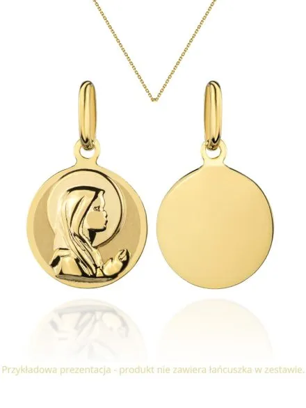 Złota zawieszka medalik Matka Boska modląca się w kółku • Złoto 585 0.59 g