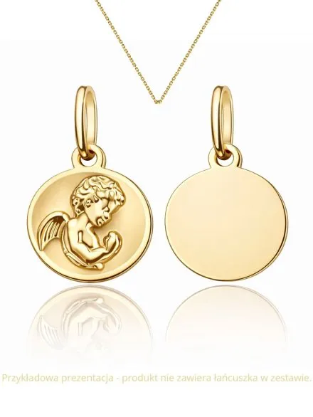 Złota zawieszka złota Aniołek modlący się w złotym kole pr. 585 • Złoto 585 0.49 g