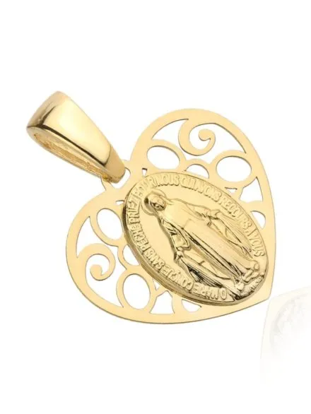 Medalik złoty cudowny w ażurowym sercu • Złoto 585 0.81 g