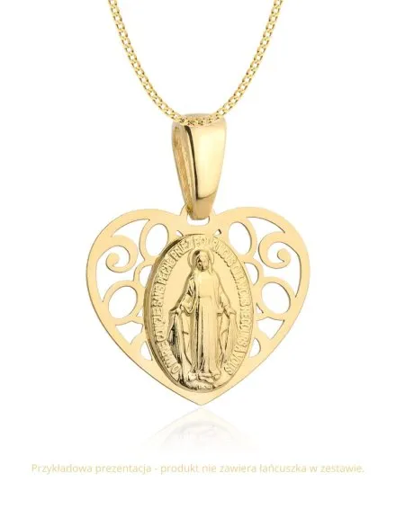 Medalik złoty cudowny w ażurowym sercu • Złoto 585 0.80 g
