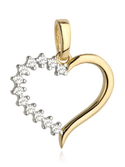 Zawieszka złoty kontur serca w połowie wysadzany cyrkoniami • Złoto 585 0.78 g