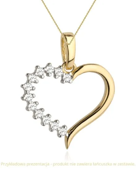 Zawieszka złoty kontur serca w połowie wysadzany cyrkoniami • Złoto 585 0.78 g