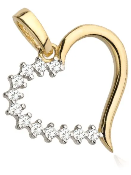 Zawieszka złoty kontur serca w połowie wysadzany cyrkoniami • Złoto 585 0.78 g