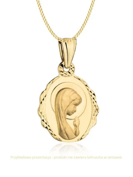 Medalik złoty Matka Boska modląca się z delikatnym diamentowaniem • Złoto 585 1.33 g