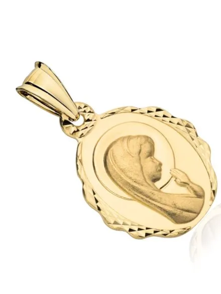 Medalik złoty Matka Boska modląca się z delikatnym diamentowaniem • Złoto 585 1.34 g