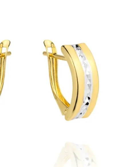 Kolczyki złote diamentowane na środku dwa kolory złota • Złoto 585 1.72 g