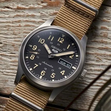 Seiko SRPG35K1 5 Sports Automatic męski zegarek automatyczny beżowy pasek
