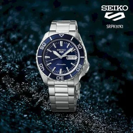 Seiko SRPK97K1 5 Sports Automatic męski zegarek automatyczny z niebieską tarczą