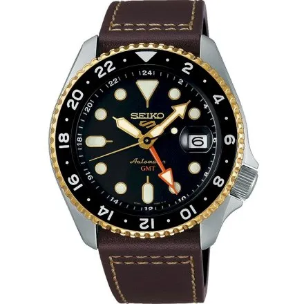 Seiko SSK036K1 5 Sports Automatic GMT zegarek męski brązowy pasek