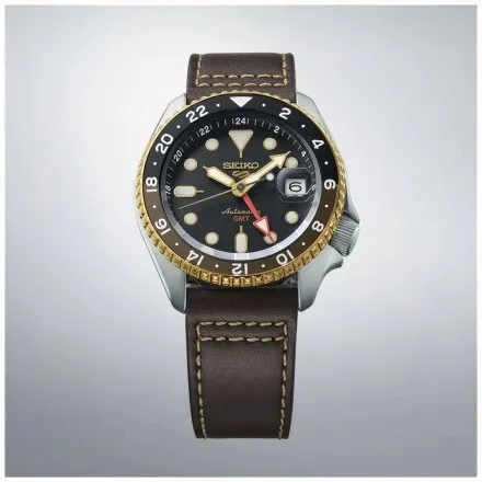 Seiko SSK036K1 5 Sports Automatic GMT zegarek męski brązowy pasek