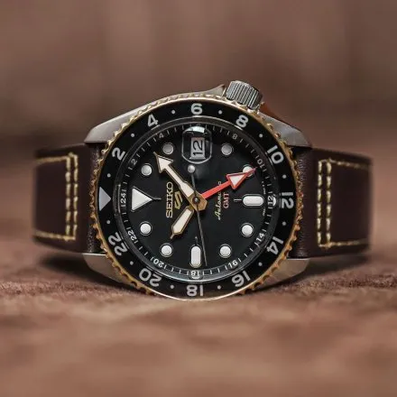 Seiko SSK036K1 5 Sports Automatic GMT zegarek męski brązowy pasek