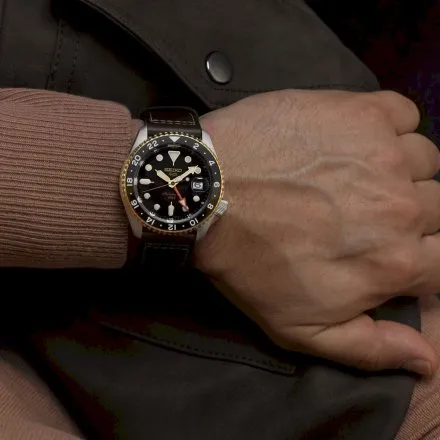 Seiko SSK036K1 5 Sports Automatic GMT zegarek męski brązowy pasek