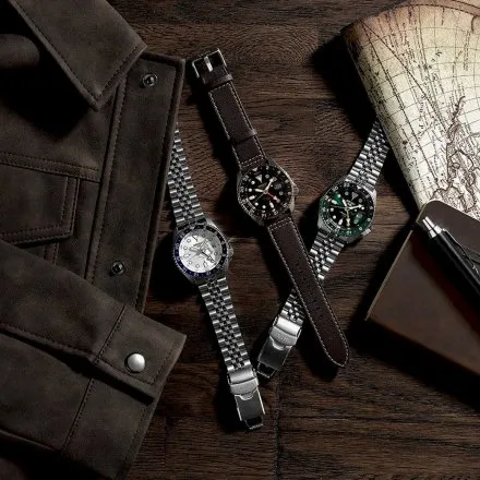 Seiko SSK036K1 5 Sports Automatic GMT zegarek męski brązowy pasek