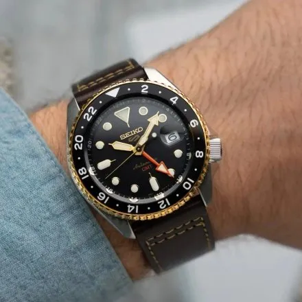 Seiko SSK036K1 5 Sports Automatic GMT zegarek męski brązowy pasek