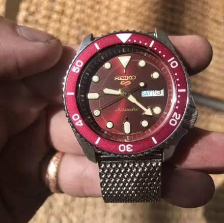 Seiko SRPD69K1 5 Sports Automatic męski zegarek automatyczny z czerwoną tarczą