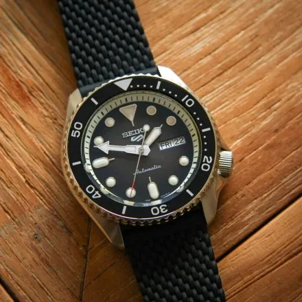 Seiko SRPD73K2 5 Sports Automatic czarny męski zegarek automatyczny silikonowy pasek