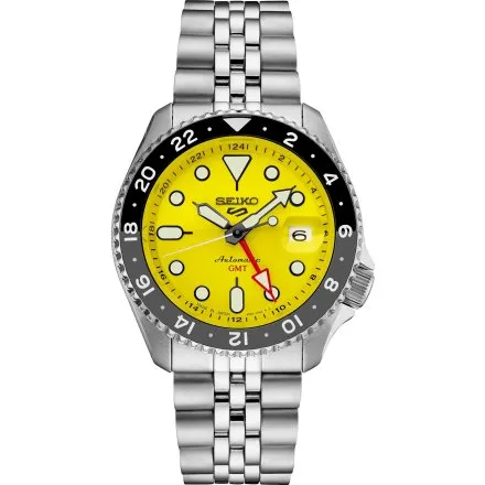 Seiko SSK017K1 5 Sports GMT męski zegarek automatyczny z żółtą tarczą