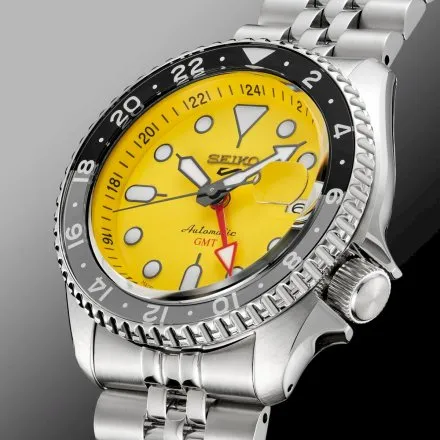 Seiko SSK017K1 5 Sports GMT męski zegarek automatyczny z żółtą tarczą