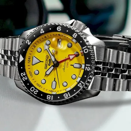 Seiko SSK017K1 5 Sports GMT męski zegarek automatyczny z żółtą tarczą