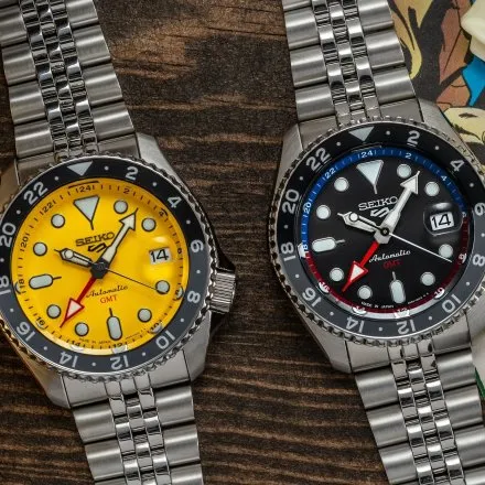Seiko SSK017K1 5 Sports GMT męski zegarek automatyczny z żółtą tarczą