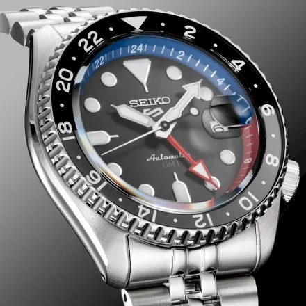 Seiko SSK019K1 5 Sports GMT męski zegarek automatyczny z czarną tarczą
