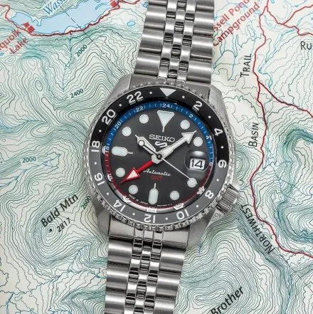 Seiko SSK019K1 5 Sports GMT męski zegarek automatyczny z czarną tarczą