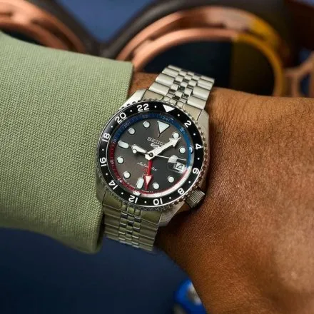 Seiko SSK019K1 5 Sports GMT męski zegarek automatyczny z czarną tarczą