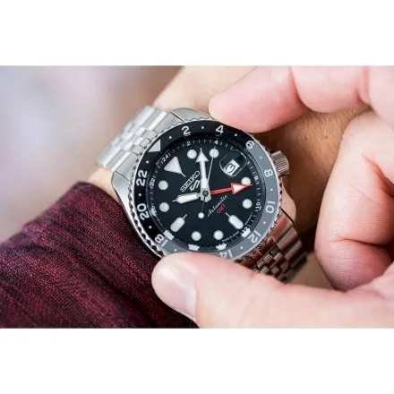 Seiko SSK001K1 5 Sports SKX GMT męski zegarek automatyczny z czarną tarczą