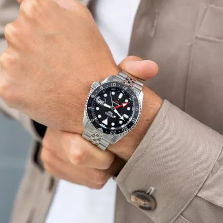 Seiko SSK001K1 5 Sports SKX GMT męski zegarek automatyczny z czarną tarczą