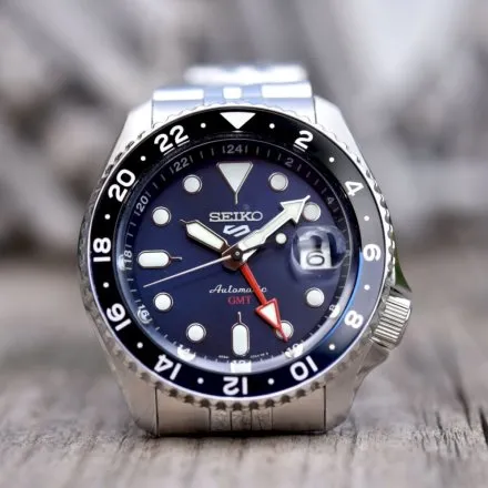 Seiko SSK003K1 5 Sports GMT męski zegarek automatyczny z granatową tarczą