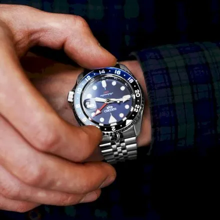 Seiko SSK003K1 5 Sports GMT męski zegarek automatyczny z granatową tarczą
