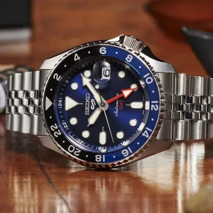 Seiko SSK003K1 5 Sports GMT męski zegarek automatyczny z granatową tarczą