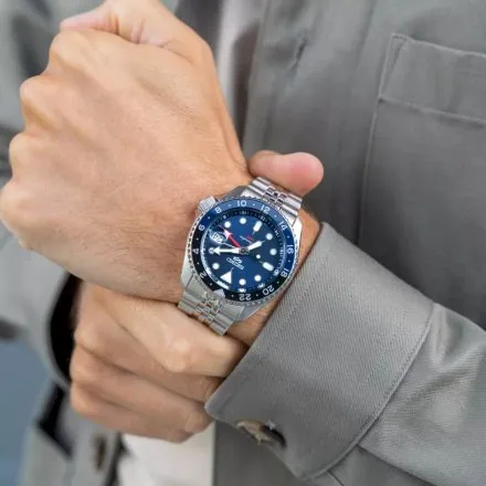Seiko SSK003K1 5 Sports GMT męski zegarek automatyczny z granatową tarczą
