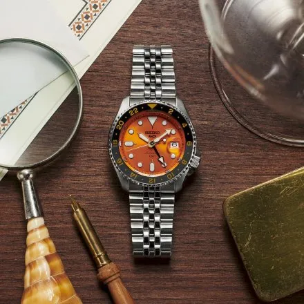 Seiko SSK005K1 5 Sports GMT Mikan Orange zegarek z pomarańczową tarczą